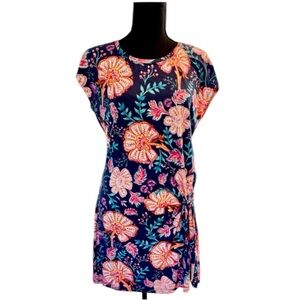 NWOT Tommy Bahama Floral Tropical Navy Blue T Shirt Wrap Dress Vacation Cruise